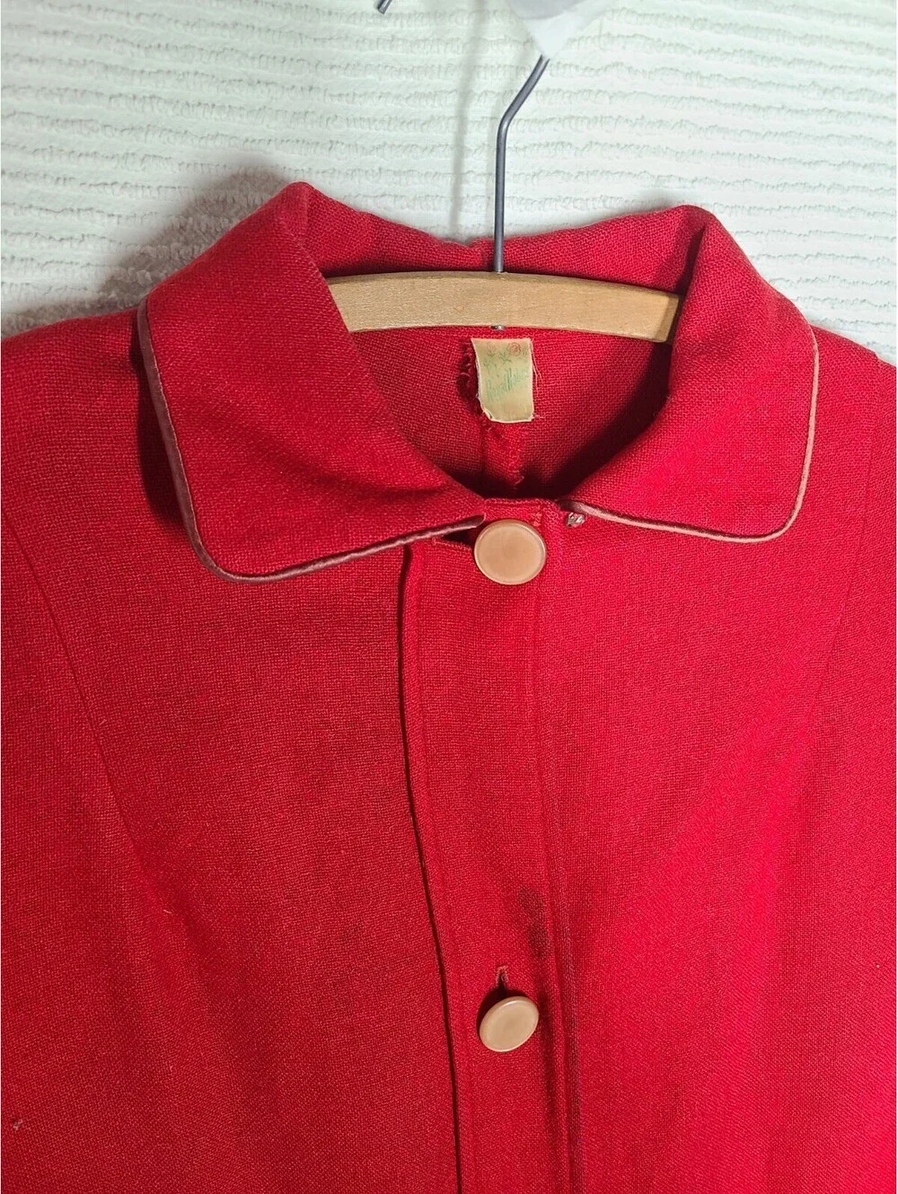 1950s Royal Robe 100% Wool Red Belt Back Satin Piping Housecoat Mens Unisex